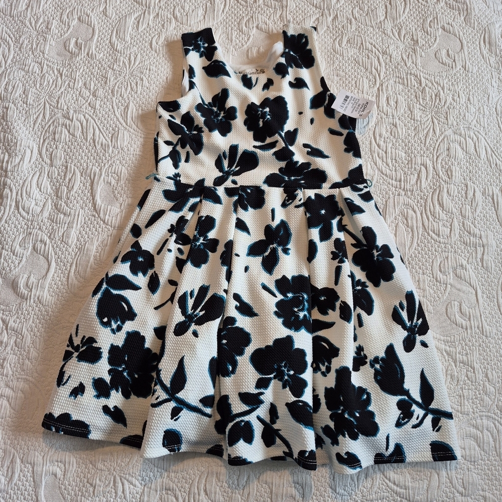 Knitworks girls sleeveless dress size 12 black, white & blue, lined, no belt NWT